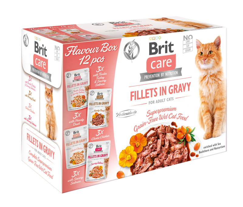 BRIT Care Cat Flavour box Fillet in Gravy 4 x 3 ks 1020 g
