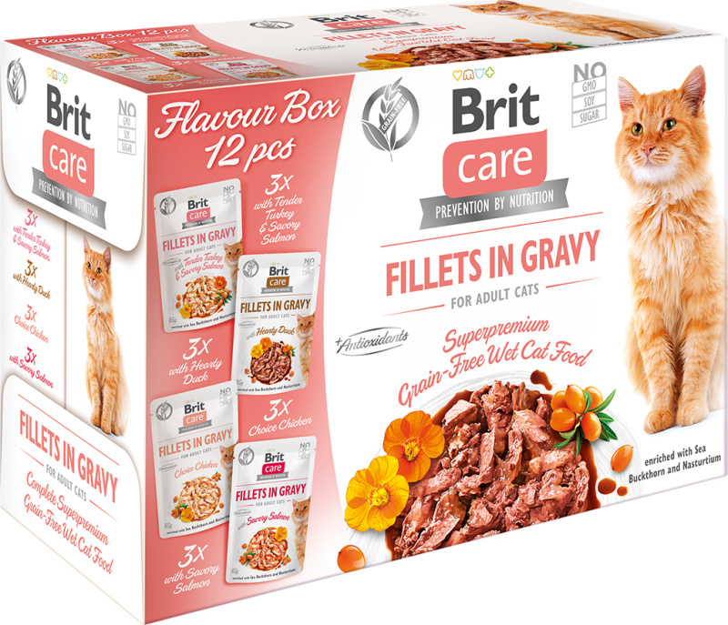 BRIT Care Cat Flavour box Fillet in Gravy 4 x 3 ks 1020 g
