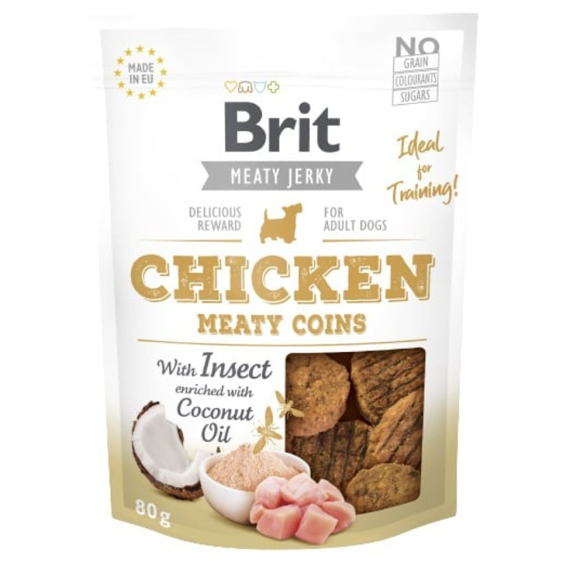 Brit Jerky Sušené masové penízky pro psy – kuřecí a hmyz