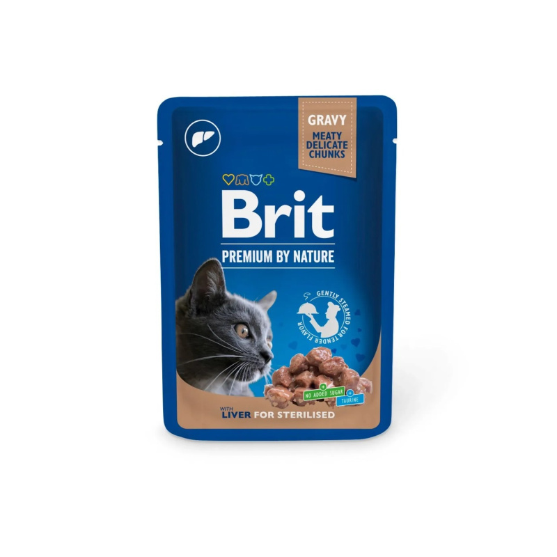 Brit Premium Cat Pouches Liver for Sterilised in Gravy - 100g