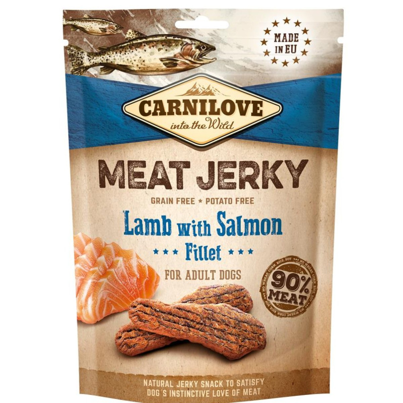 Carnilove Jerky pro psy – jehněčí a losos tyčinka
