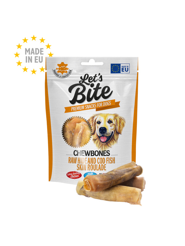 Let’s Bite Chewbones. Raw hide and cod fish skin roulade 135g