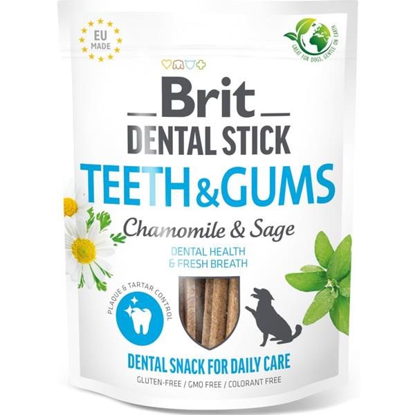 Pochoutka Brit Dental Stick Teeth & Gums s heřmánkem a šalvějí 7ks