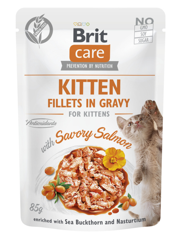 Kapsička BRIT Care Cat Kitten Fillets in Gravy with Savory Salmon 85 g