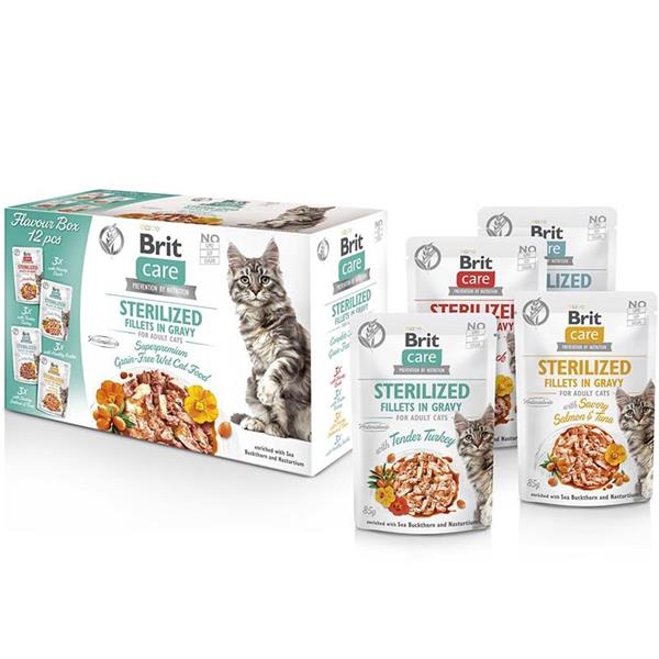 Kapsičky BRIT Care Cat Flavour box Sterilized Fillet in Gravy 4 x 3 ks 1020 g