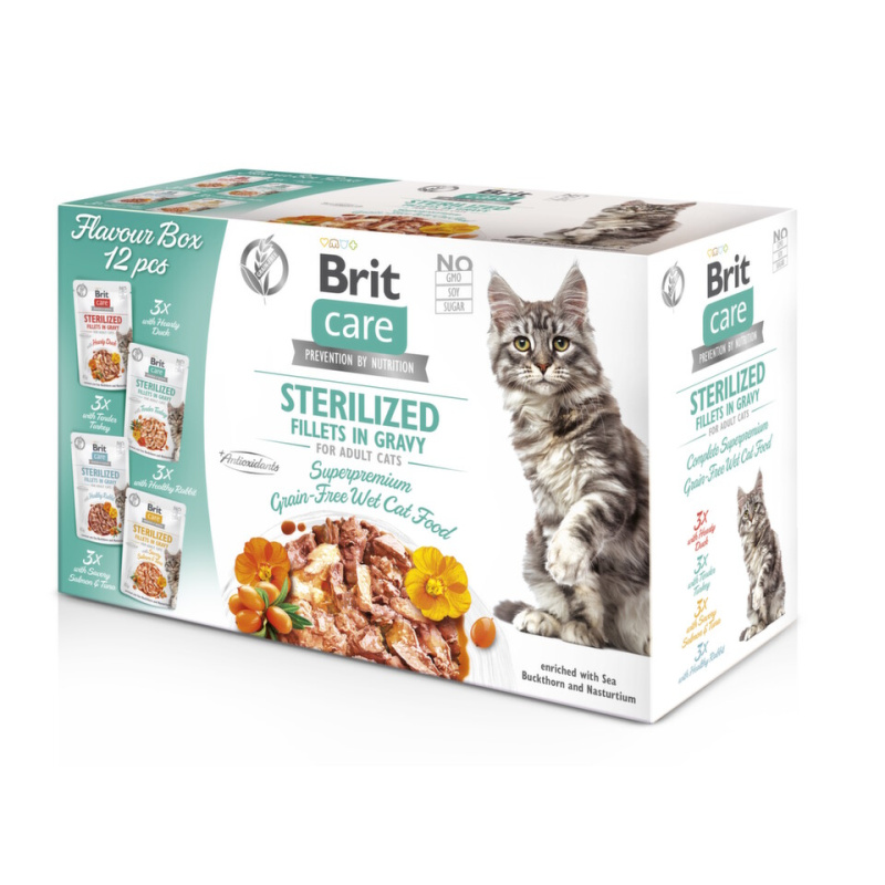 Kapsičky BRIT Care Cat Flavour box Sterilized Fillet in Gravy 4 x 3 ks 1020 g