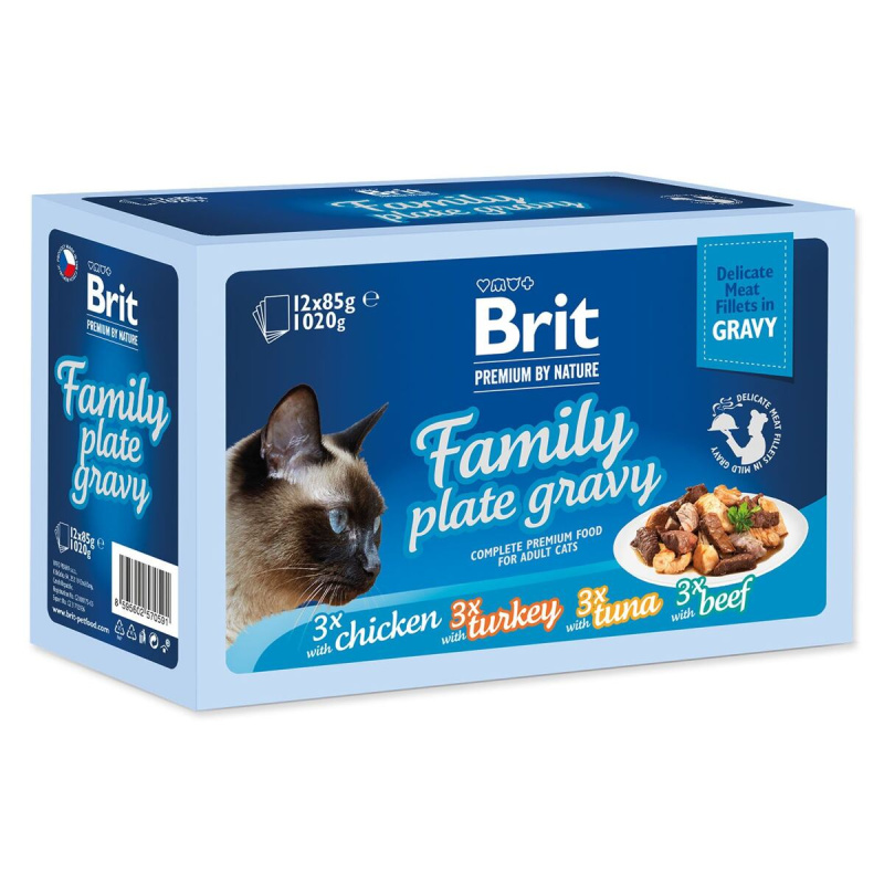 Kapsička Brit Premium by Nature filety v omáčce Family Plate 12x 85g