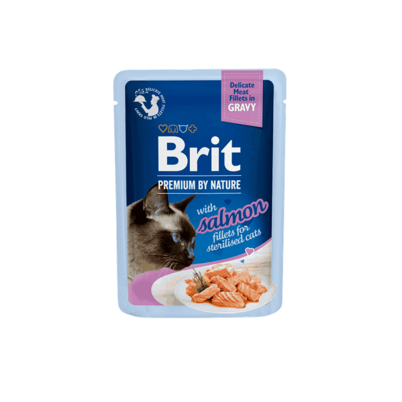 Kapsička Brit Premium by Nature Sterilised losos filety v omáčce 85g