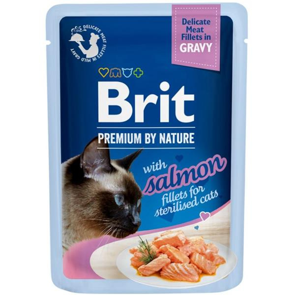 Kapsička Brit Premium by Nature Sterilised losos filety v omáčce 85g