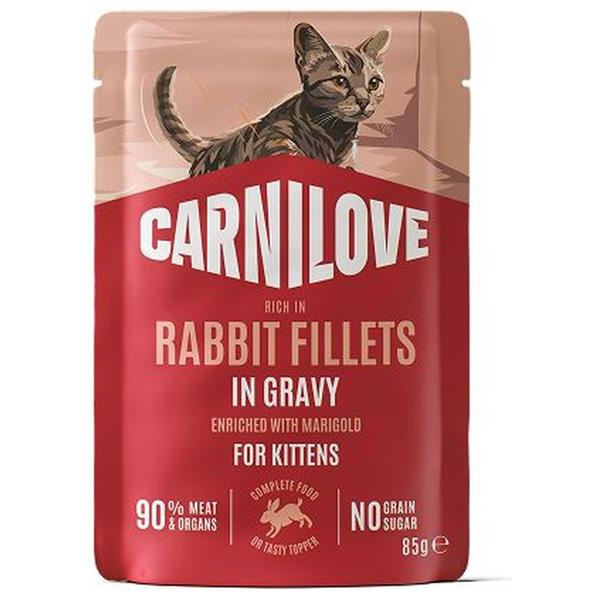 Carnilove Cat Pouch Gravy Rabbit+Marigold Kittens  85g