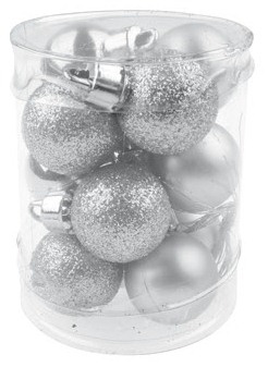 Baňky mini stříbrné, plast, mix povrchů 2,5cm, 12ks ve válci Anděl Přerov s.r.o.