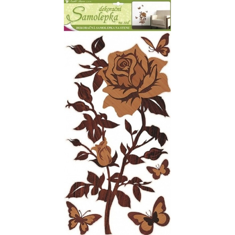 Samolepky na zeď růže s imitací dřeva, 60x32 cm Anděl Přerov s.r.o.