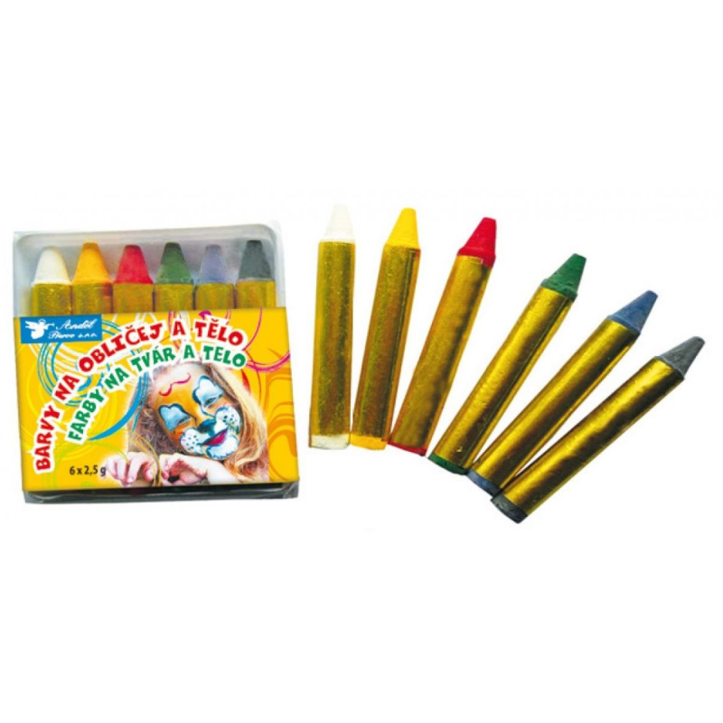 Barvy na obličej a tělo 6ks v sáčku 6x7cm karneval
