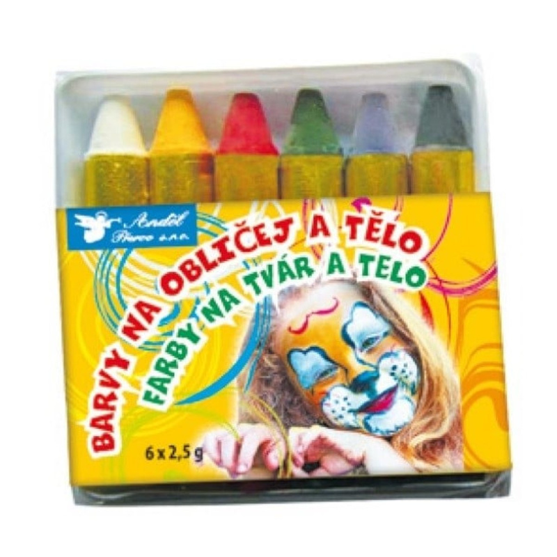 Barvy na obličej a tělo 6ks v sáčku 6x7cm karneval