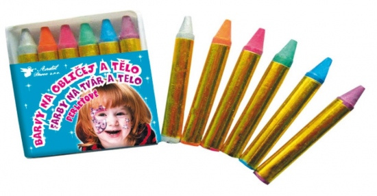 Barvy na obličej a tělo 6ks perleťové v sáčku 6x7cm karneval