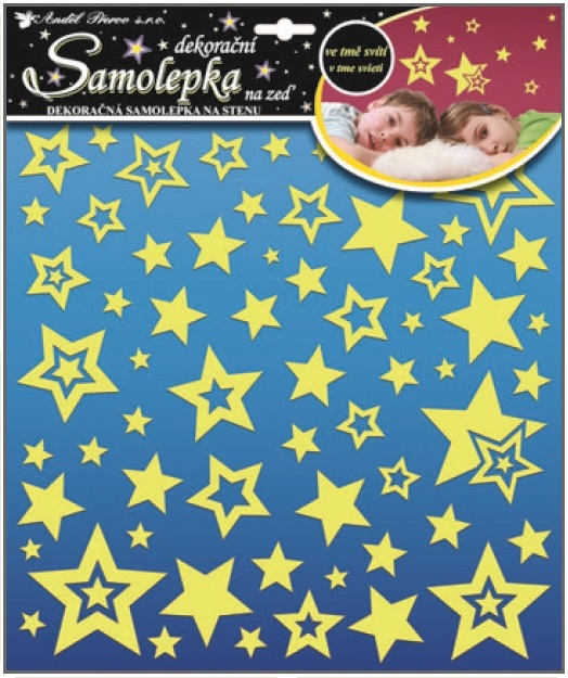 Samolepky na zeď hvězdičky s glitry svítící ve tmě 31x31cm Anděl Přerov s.r.o.