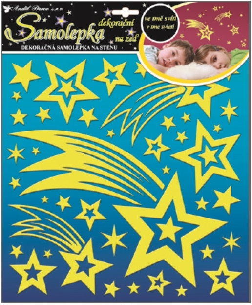 Samolepky na zeď kometa a hvězdičky s glitry svítící ve tmě 31x31cm Anděl Přerov s.r.o.