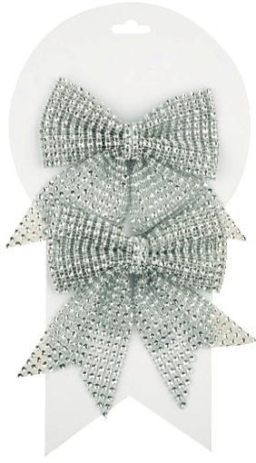 Mašle vánoční stříbrná s kamínky 2ks, 12cm Anděl Přerov s.r.o.