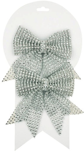 Mašle vánoční stříbrná s kamínky 2ks, 12cm Anděl Přerov s.r.o.