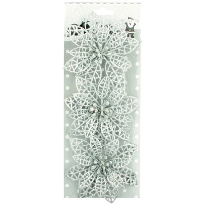 Anděl Přerov Růže vánoční stříbrná 8 cm, 3 ks