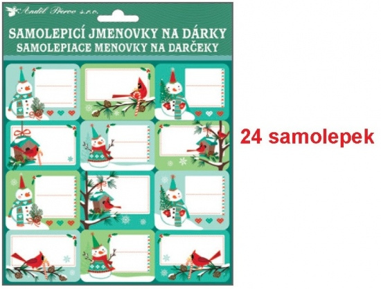 Samolepicí jmenovky na dárky s glitry 18x18cm, 24ks Anděl Přerov s.r.o.