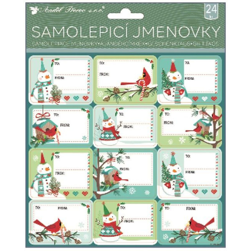 Samolepicí jmenovky na dárky s glitry 18x18cm, 24ks Anděl Přerov s.r.o.