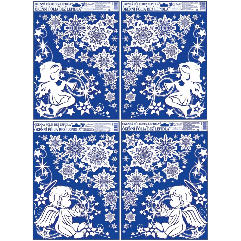 Okenní fólie rohová andílci s duhovými glitry 38 x 30 cm Silueta andílka vlevo