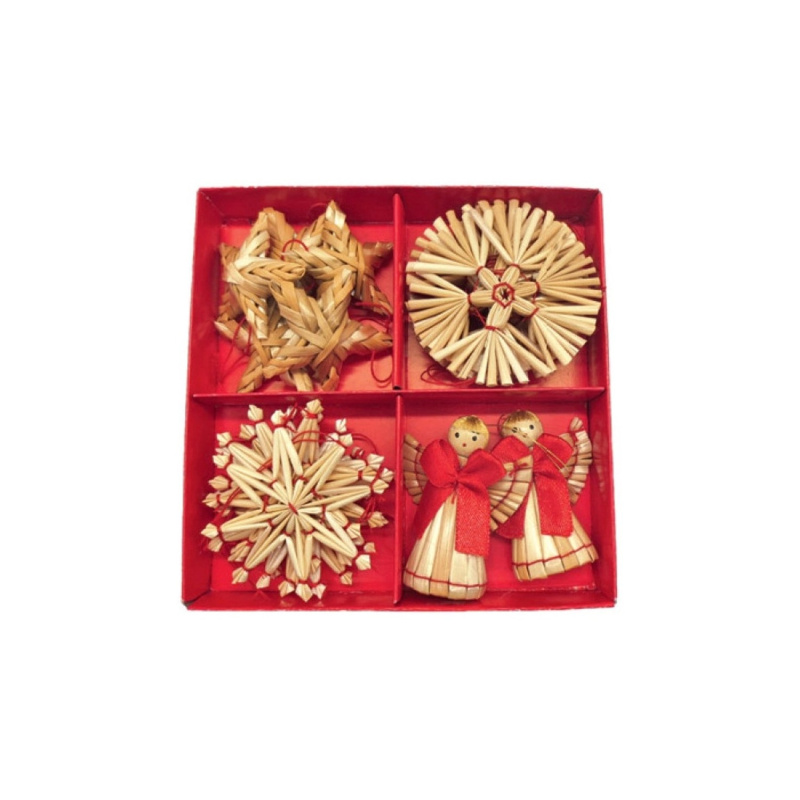 Slaměné ozdoby v krabičce 17 ks Anděl Přerov s.r.o.