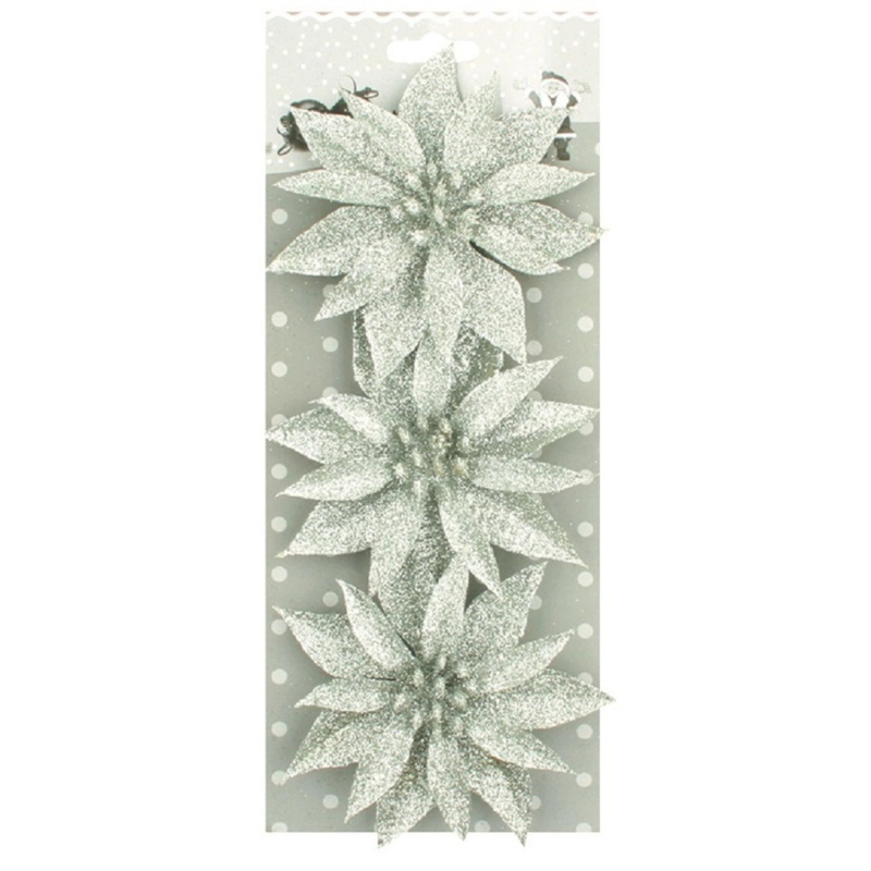 Vánoční glitrové růže stříbrné