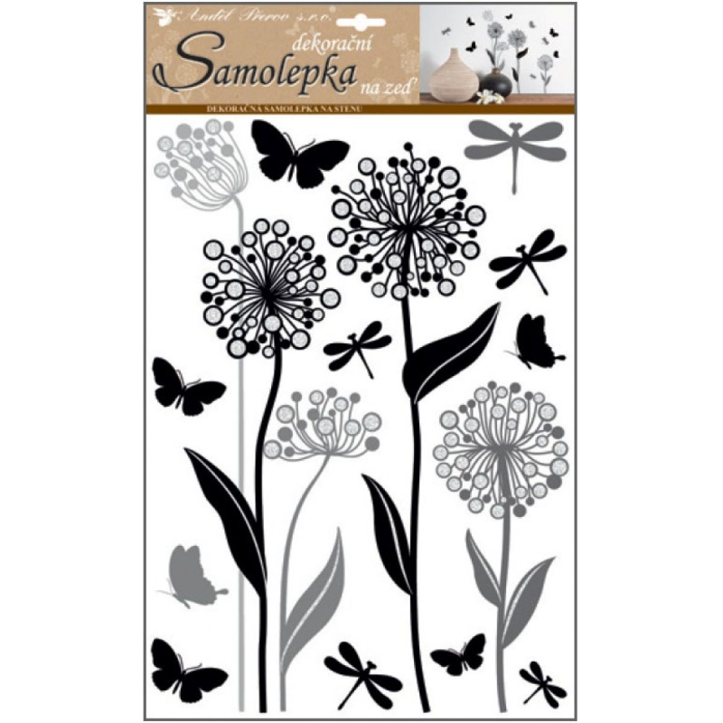 Samolepky na zeď květiny s glitry 41 x 29 cm  Anděl Přerov s.r.o.