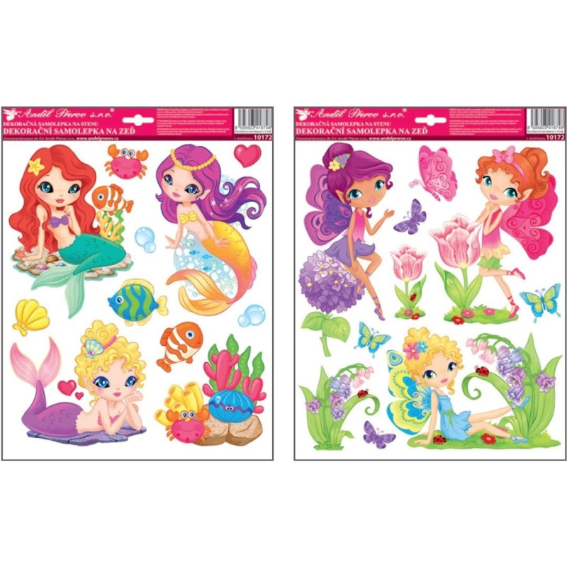 Anděl Přerov Samolepky na zeď víly, mořské panny, mix dekorů, 33 x 29 cm