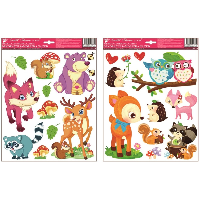 Anděl Přerov Samolepky na zeď lesní zvířátka, mix dekorů, 33 x 29 cm