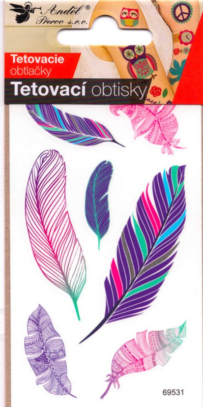 Tetovací obtisky 10,5 x 6 cm - pírka Anděl Přerov s.r.o.