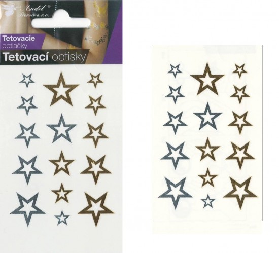 Tetovací obtisky zlaté a stříbrné 10,5x6 cm- hvězdy Anděl Přerov s.r.o.