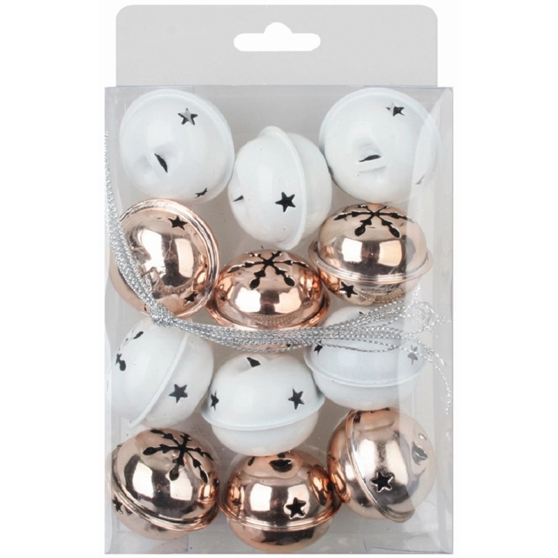 Rolničky měděné a bílé 4 cm, 12 ks