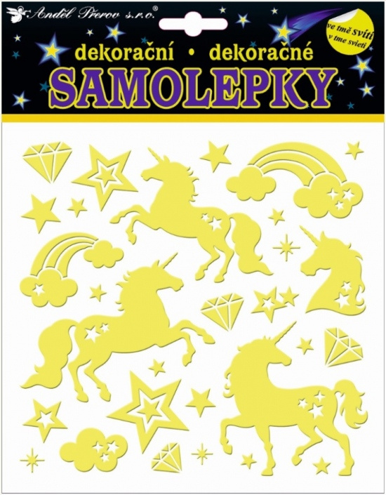 Samolepky svítící ve tmě jednorožci 18 x 18 cm  Anděl Přerov s.r.o.
