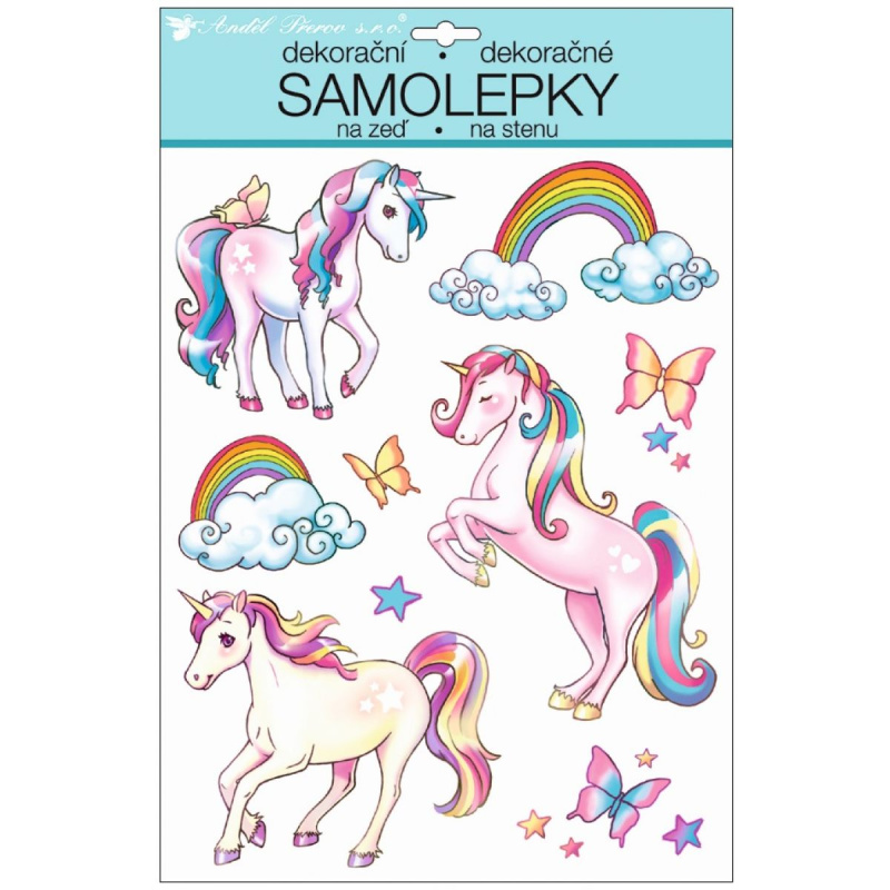 Samolepky na zeď jednorožci a motýli s glitry 35 x 27 cm  Anděl Přerov s.r.o.