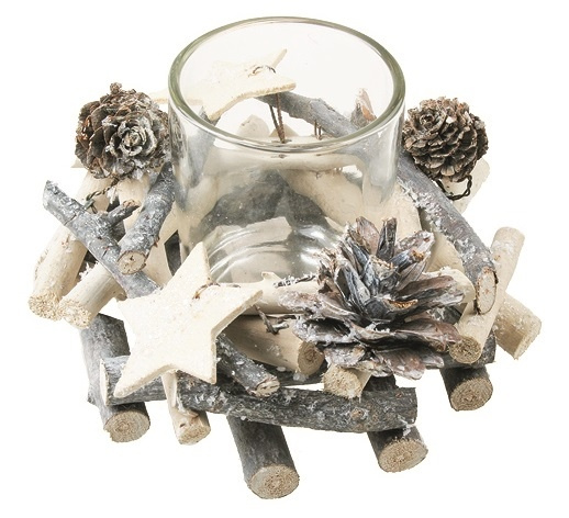 Svícen z větviček se skleněným kelímkem 13 cm Anděl Přerov s.r.o.