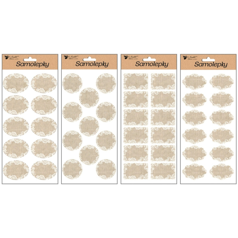 Anděl Přerov Samolepky popisovací textilní (burlap), mix dekorů, 28 x 14 cm
