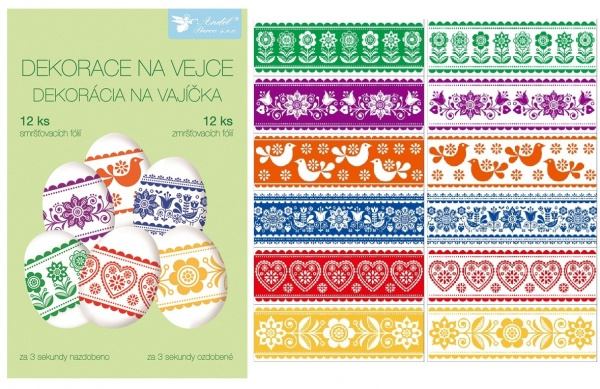 Smršťovací košilky na vejce, tradiční vzory, 12 ks