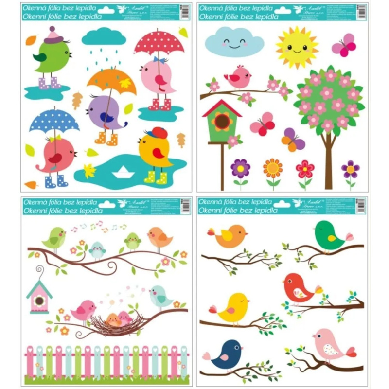 Okenní fólie ptáčci 33x30 cm ptáčkové v dešti