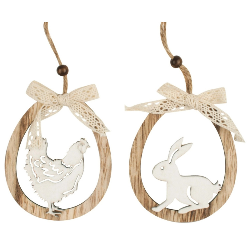 Oválek k zavěšení dřevěná 11 cm slepička