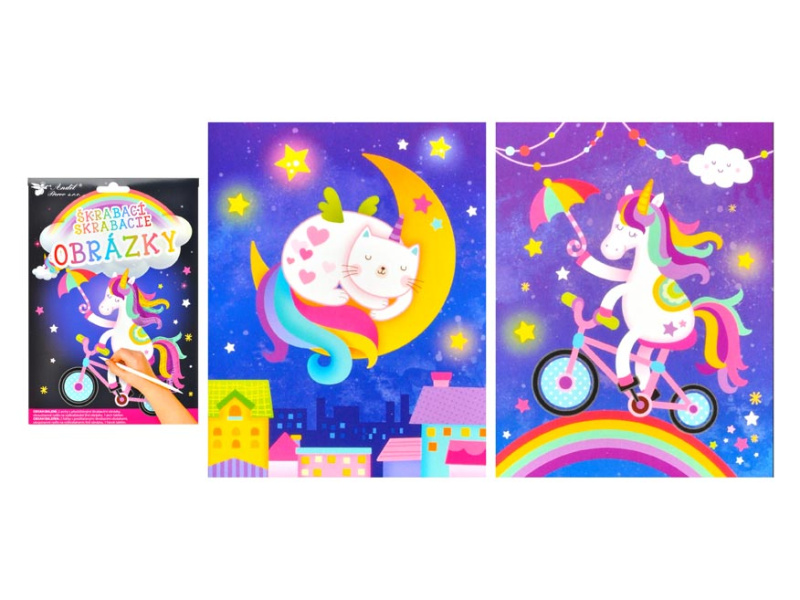 Škrabací obrázky 2 archy 16,5 x 21 cm Jednorožec  Anděl Přerov s.r.o.