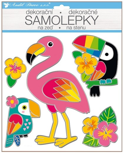 Samolepka za zeď plameňák prostorová třpytivá 25 x 31 cm Anděl Přerov s.r.o.