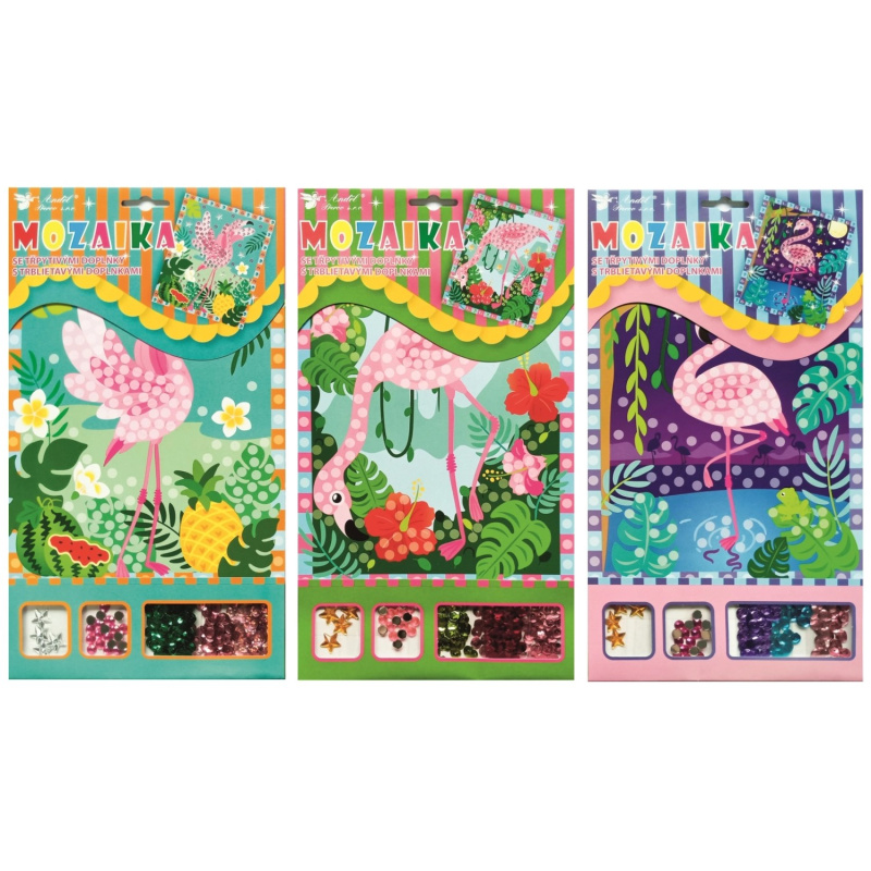 Anděl Přerov Mozaika s třpytivými flitry plameňák, 17 x 30 cm