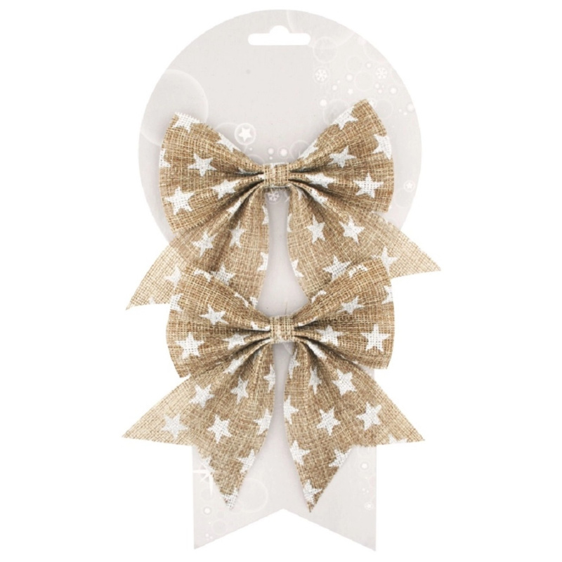 Mašle jutová s hvězdičkami 14 cm, 2 ks