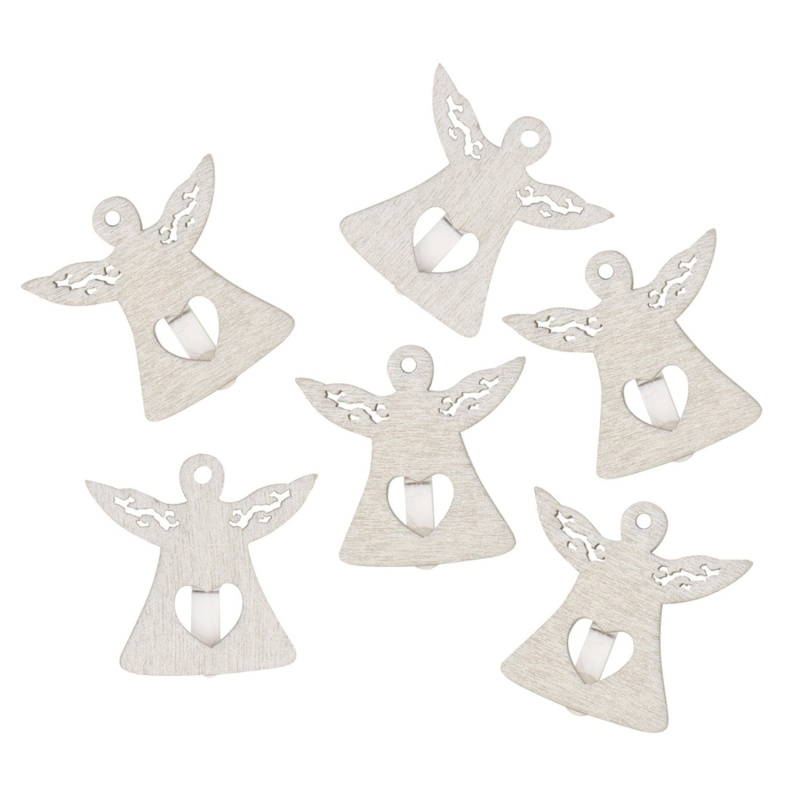 Anděl dřevěný na kolíčku 3 cm, stříbrný, 6ks Anděl Přerov s.r.o.