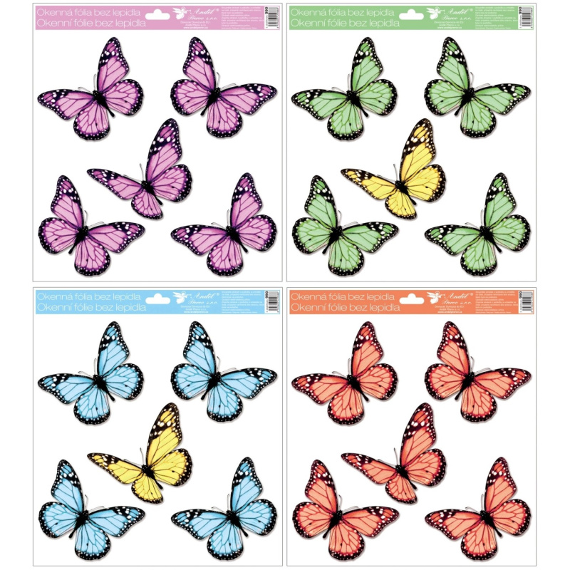 Anděl Přerov Dekorační okenní fólie motýli s glitry, mix dekorů, 30 x 33,5 cm