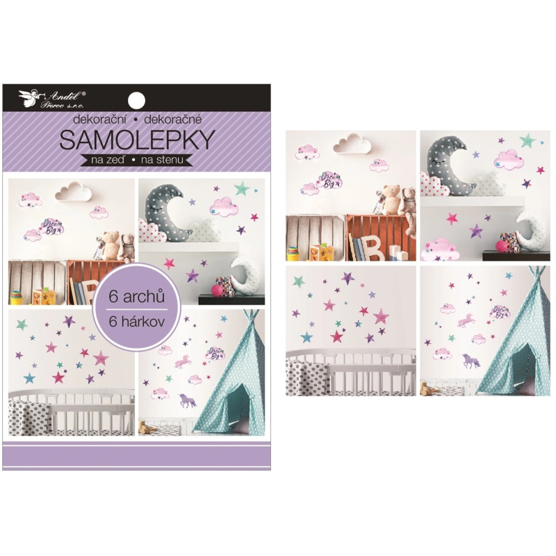 Samolepky na zeď v bloku jednorožci, hvězdy 16 x 23 cm 6 listů Anděl Přerov s.r.o.