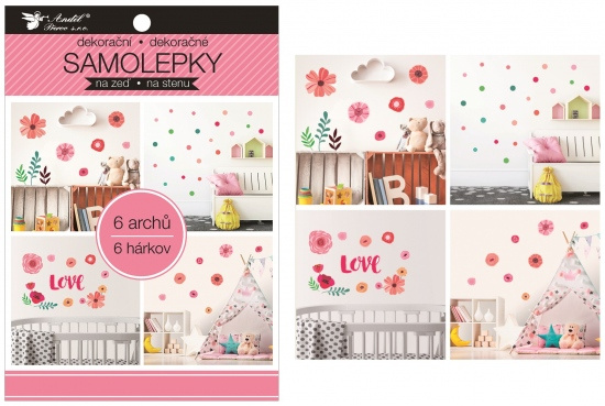 Samolepky na zeď v bloku květiny, kolečka 16 x 23 cm 6 listů Anděl Přerov s.r.o.